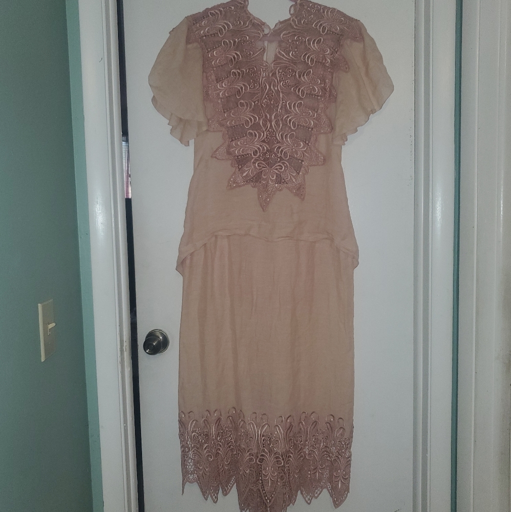 Vintage Pretty feminine Blush lace Victorian dress